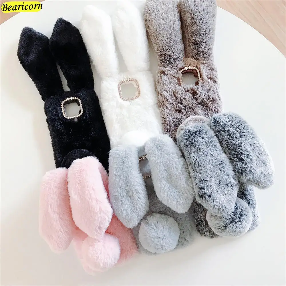 Soft Plush Case For Huawei Honor 8A 8C 8X 9A 9C 9X 9S 10 20 Lite 20i 20s 7A 7C 7X Furry 3D Rabbit Bunny Warm Fur Fundas Cover