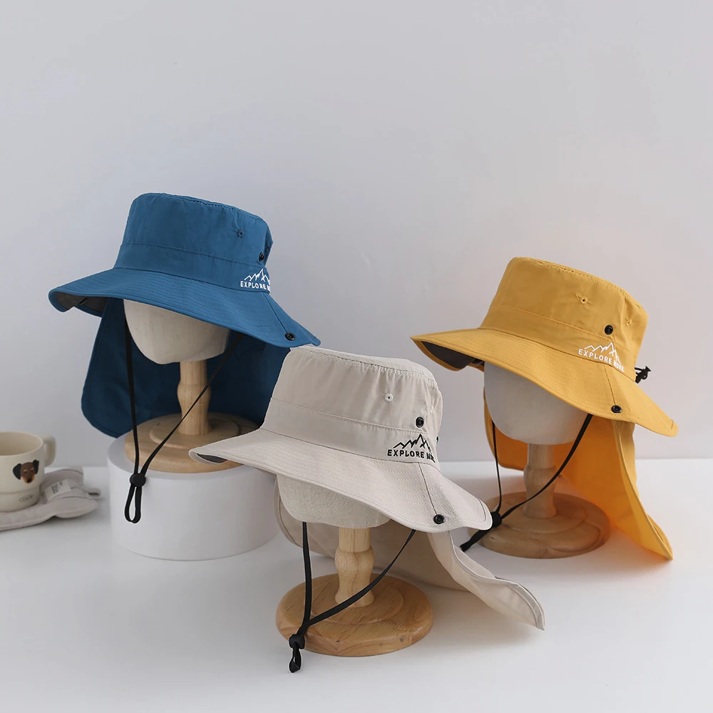 

Летние детские солнцезащитные шапки для мальчиков и девочек, тонкие и дышащие, быстросохнущие, с защитой для шеи, весенние детские панамы