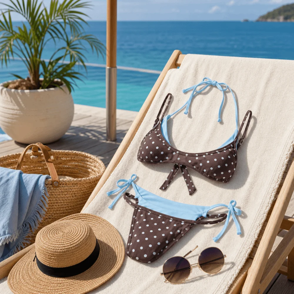 Modisches Polka-Dot-Bikini-Set mit Neckholder, tiefem V-Ausschnitt und niedriger Taille, Damen-Bademode, Patchwork, Schnürung, Damen-Badeanzüge, Strand – Detail 8