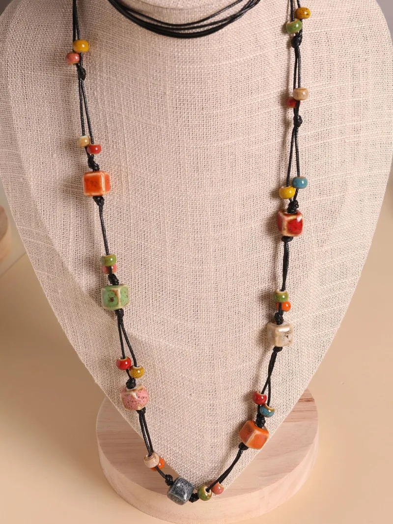 

1 piece Bohemian temperament high-end colorful beaded long adjustable necklace women's fashion single item vacation travel