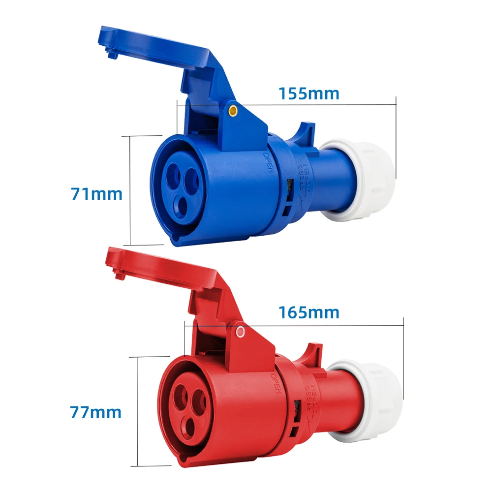 Adaptador de carga QiFeng EV convertir de 22KW a 7KW trifásico a 1 fase 32A CEE rojo hembra 5 pines conectar a azul hembra 3 pines