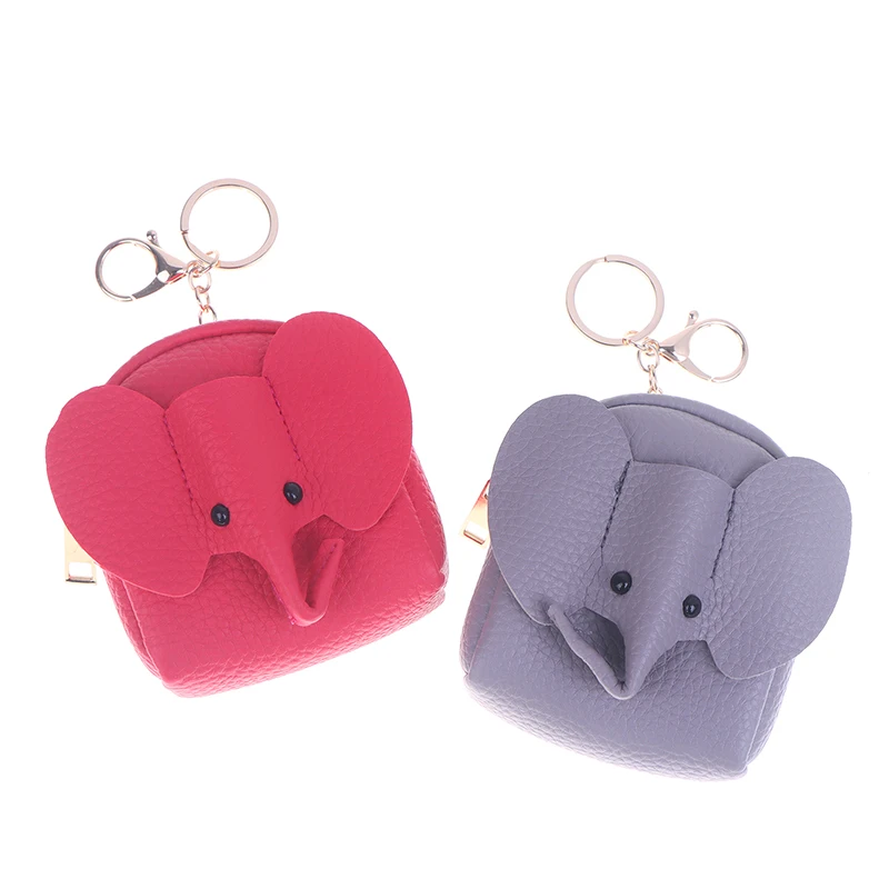 

PU Leather Elephant Money Bag Women Coin Purse With Key Ring Multifunctional Zipper Cartoon Storage Bags Key Case