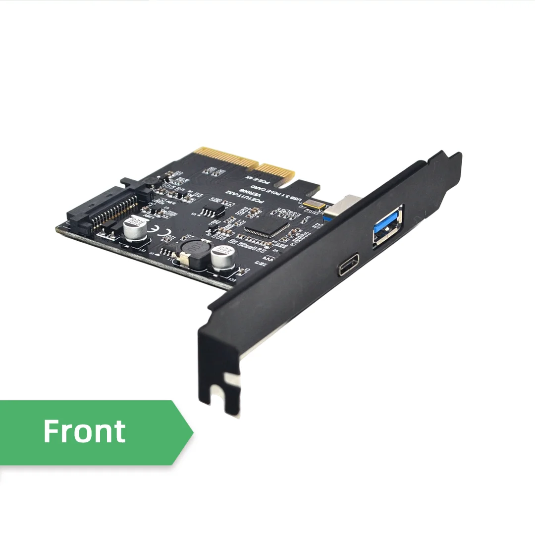 PCIe USB 3.1 Expansion Card ASMedia ASM3142 Chip 10Gbps Type-C + Type-A Dual Port Reversible Plug Adapter Card Support Mac OS