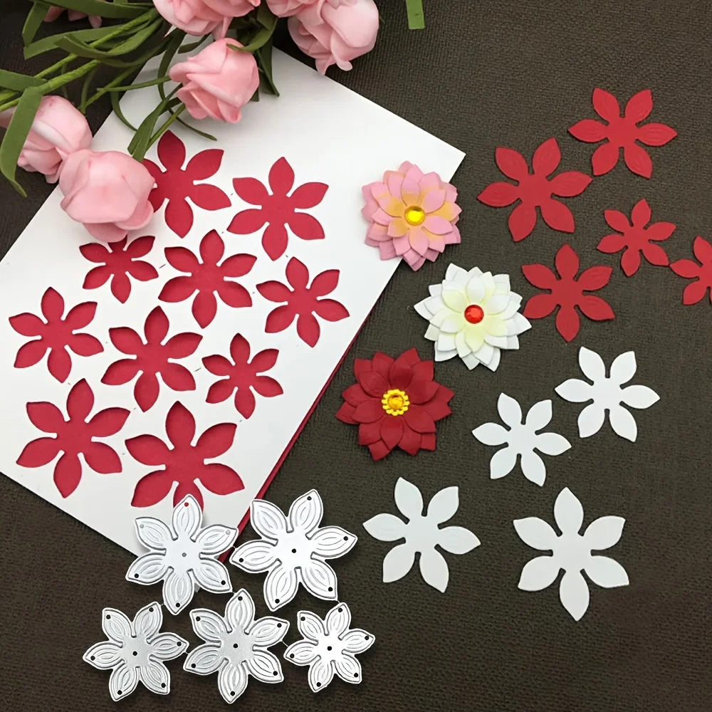 5 Stück Layering Flowers Stirbt Metall Stanzform für Geschenkpapier Handwerk handgemachte Kartenherstellung DIY Grußkarten Scrapbooking Album