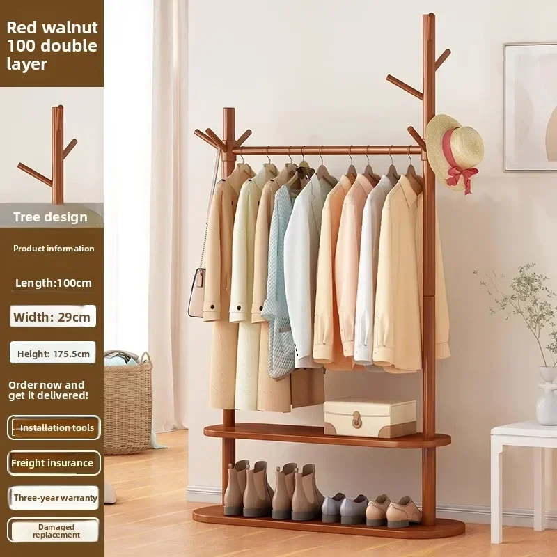Factory Solid Wood Coat Rack Floor-to-ceiling Bedroom Household Hanger Room Rack Simple Vertical Beech Drying Rack