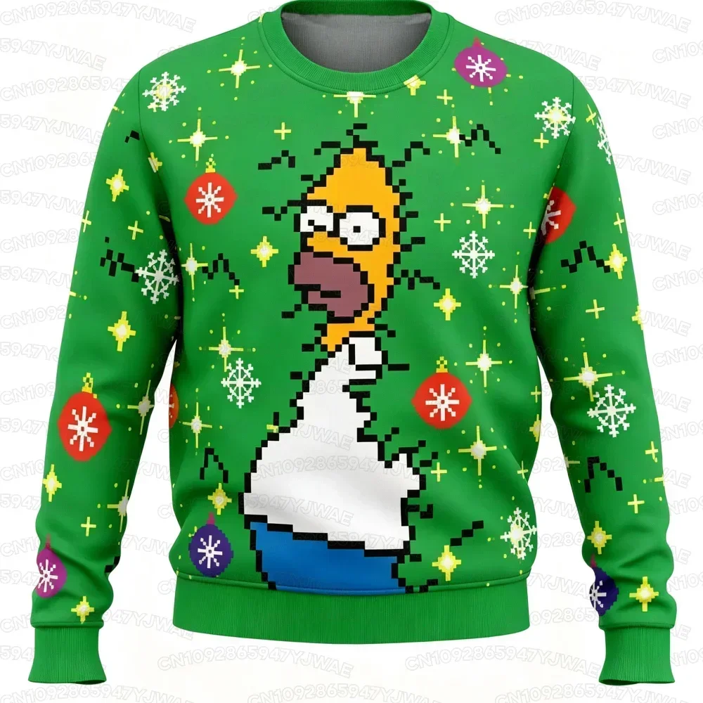 Autumn Winter The Simpsons Polyester Long Sleeved Tee, Cartoon Print Christmas Pullover, Family Matching Outfits Men Women Kids
