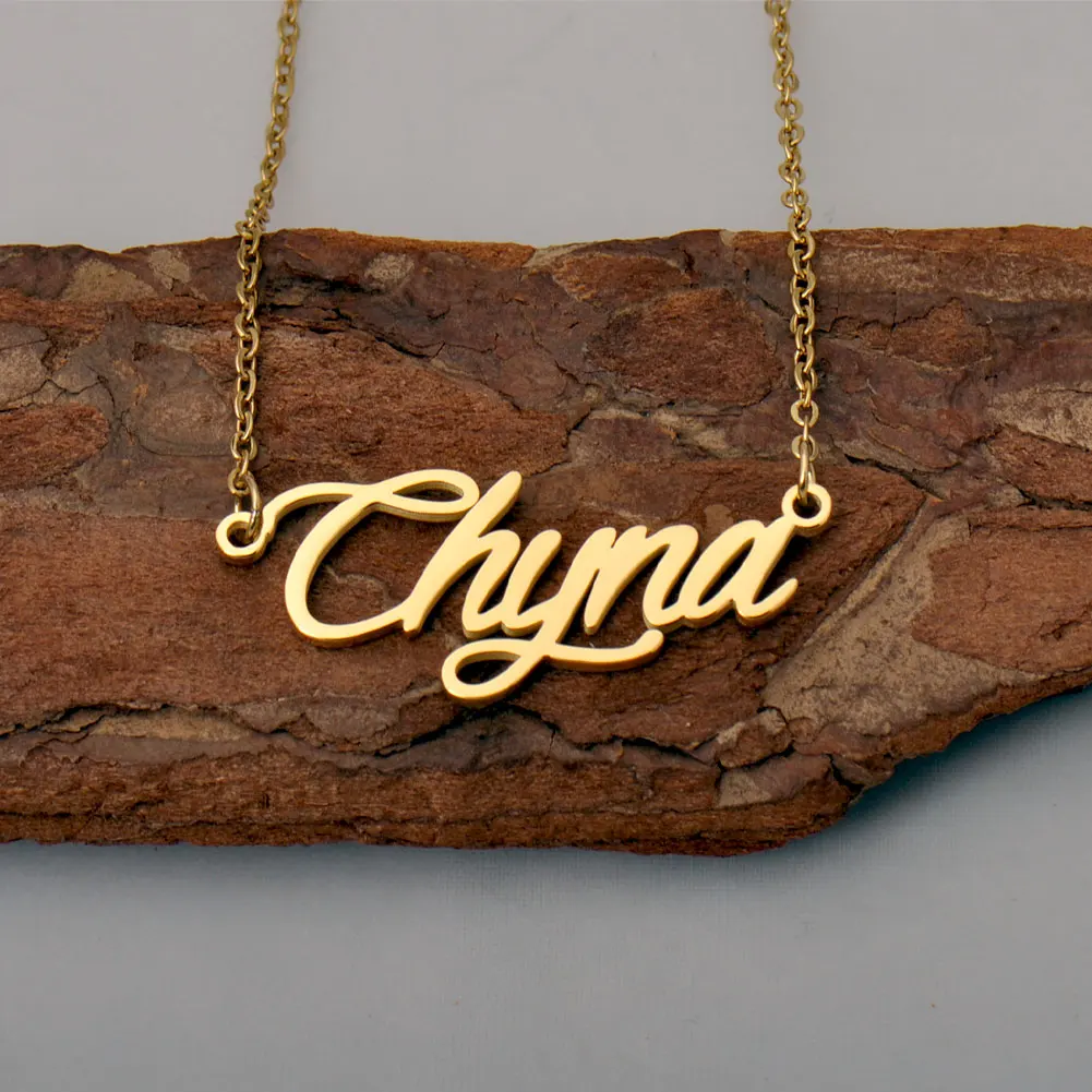 

AOLOSHOW Chyna Gold Plated Name Necklace for Women Stainless Steel Initials Pendant Collarbone Choker Jewelry