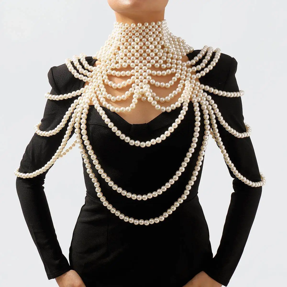 

Ele Multi-Layer Pearl Body Chain for Women Exotic Heavy-Work Beaded Woven Retro Nelace Cross-Border Jewelry