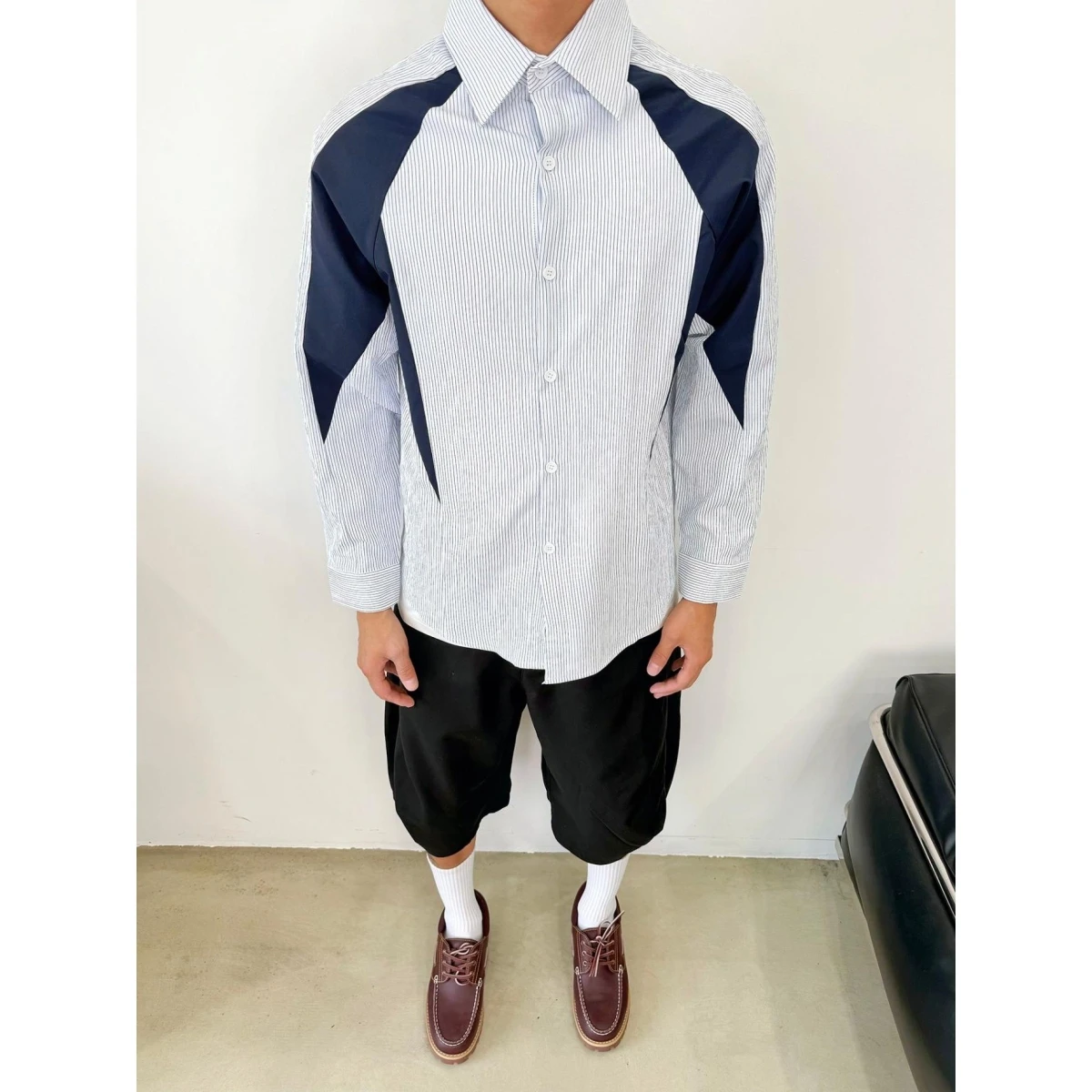 

American Retro Color Blo Deconstruction Stripe Long Sve irt Loose Casual ex Versatile Casual irt Student Wear