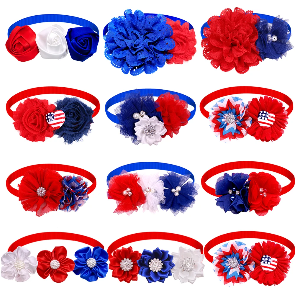 20/50pcs Dog Flower Dog Bow Tie For Dogs Pets Bowties Collar Small Dog Cat Grooming Accessories For Americqan Independence Day