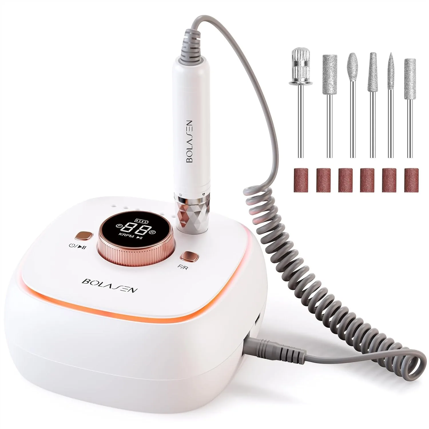 

Professional Cordless Nail Drill 40000RPM Brushless, 7800mAh Rechargeable Electric Nail File for Acrylic Gel Nails, Fast Removal