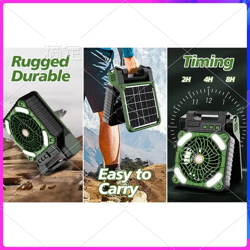 

AUU-Solar Powered Camping Fan With LED Lantern 4 Speeds 90° Folding Portable Desk Fan For Outdoor Travel Tent Personal Fan Durab