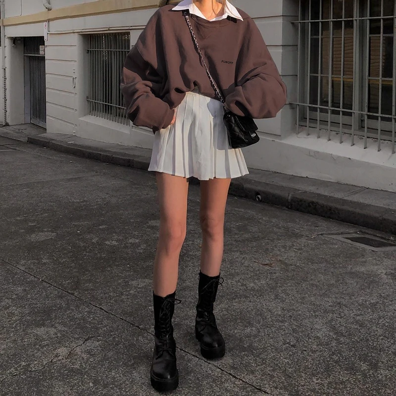 Felpa oversize marrone Y2k ricamata abbigliamento moda invernale da donna 2023 nuova tendenza autunnale Pullover Casual a maniche lunghe