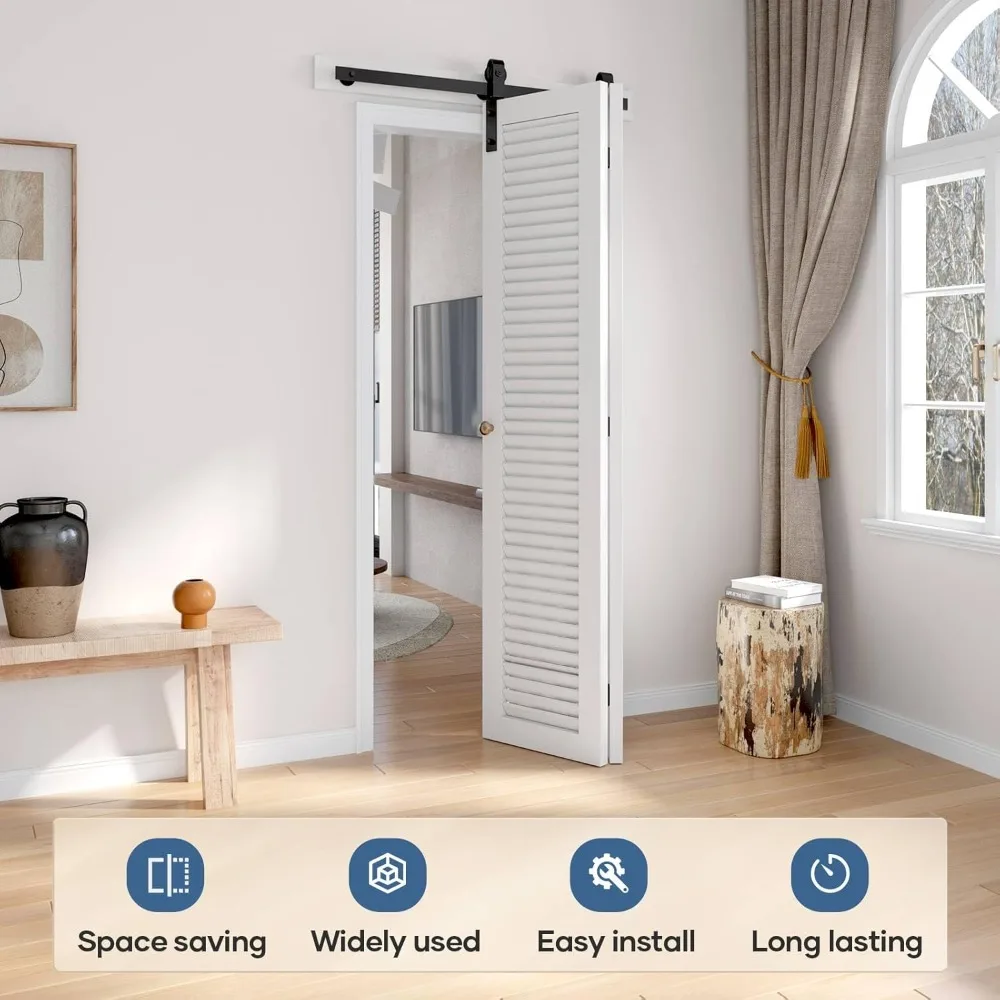 

28" Bifold Sliding Barn Door Hardware Track Kit for 2 Closet Door,Side Mount Roller,Slide Smoothly Quietly,Easy Install