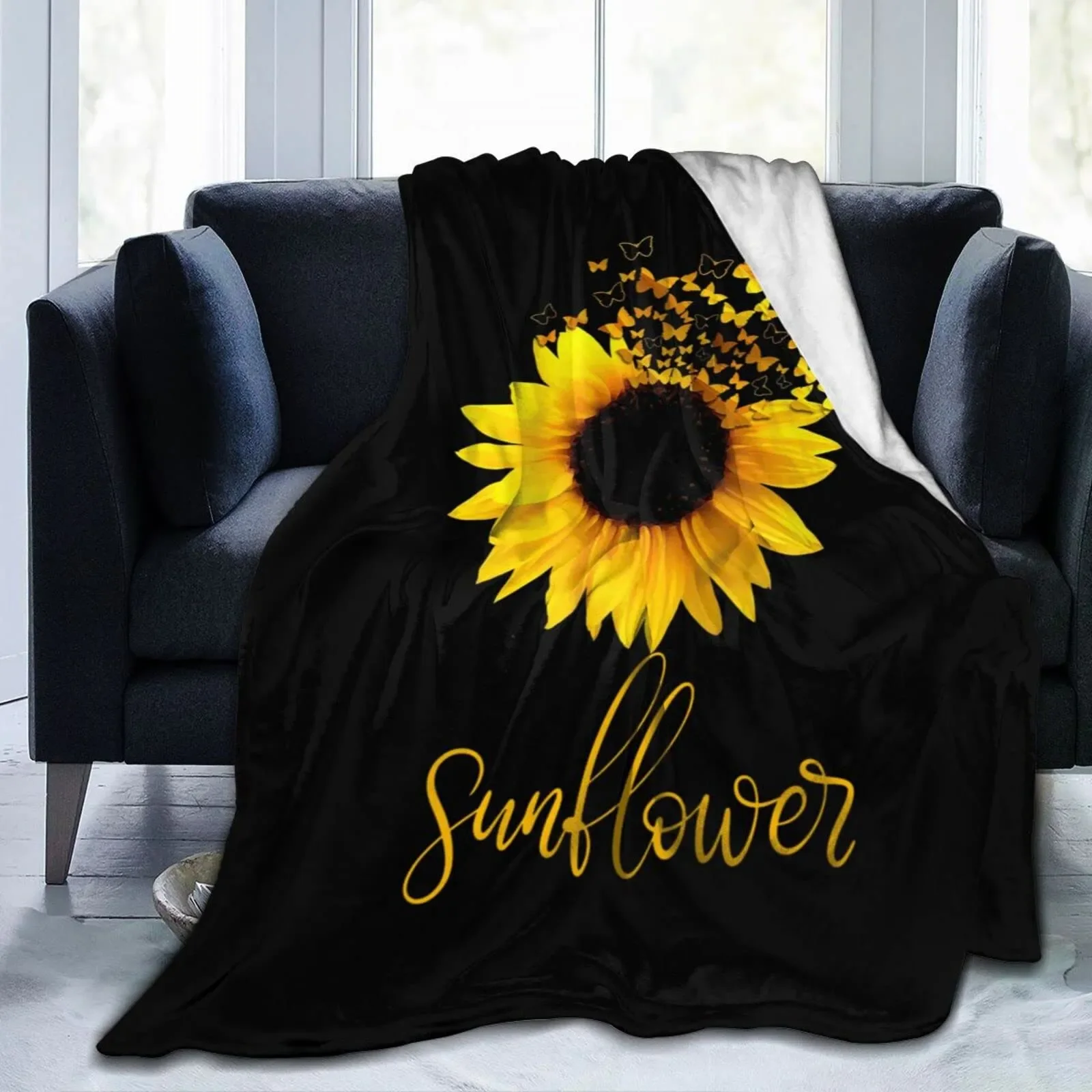 Sunflower Print Super Soft Throw Blanket for Bed Couch Sofa Lightweight Travelling Camping Throw Size for Kids Adults Women Boys