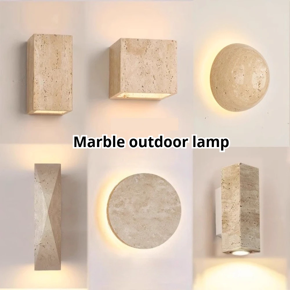 

Wabi Sabi Guesthouse Courtyard Villa Outdoor Waterproof Yellow Cave Stone Wall Lights Dining Room Balcony Travertine Wall Lamps