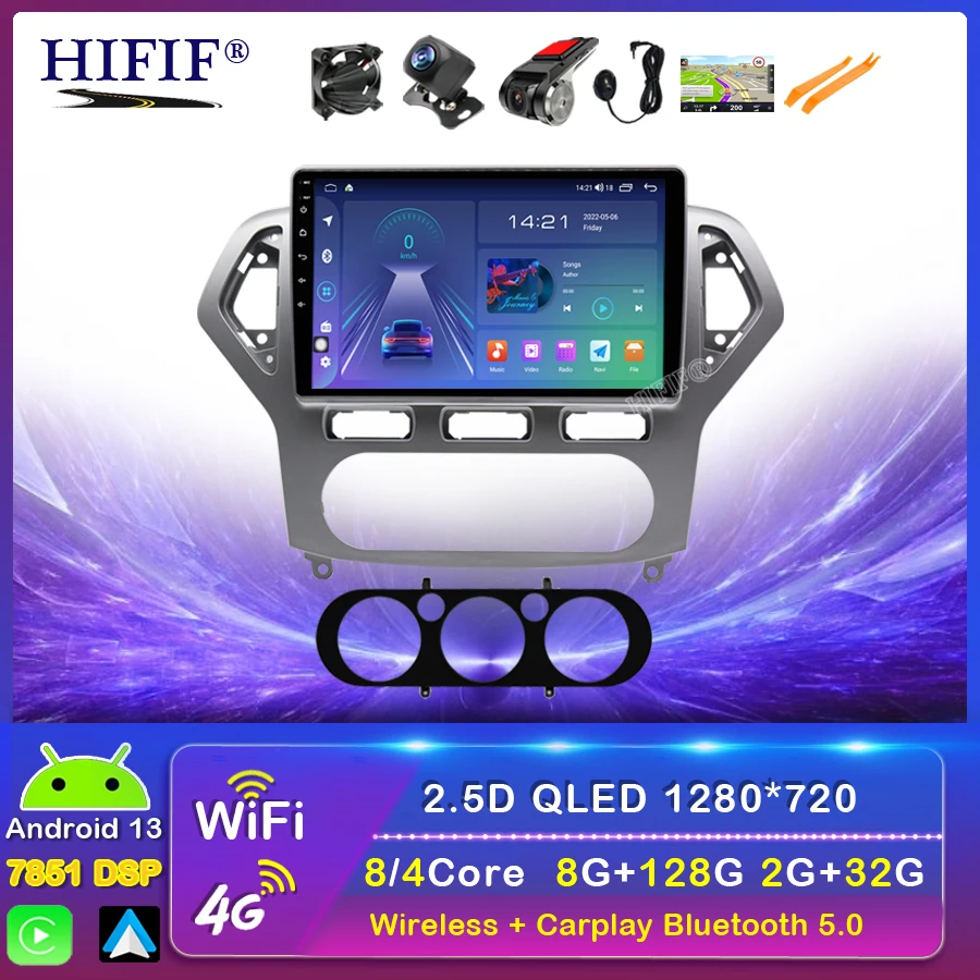 

2Din Android 13 Car Radio For Ford Mondeo Wins 2006-2010 GPS Navigation Stereo Receiver Auto Radio Bluetooth Player IGO