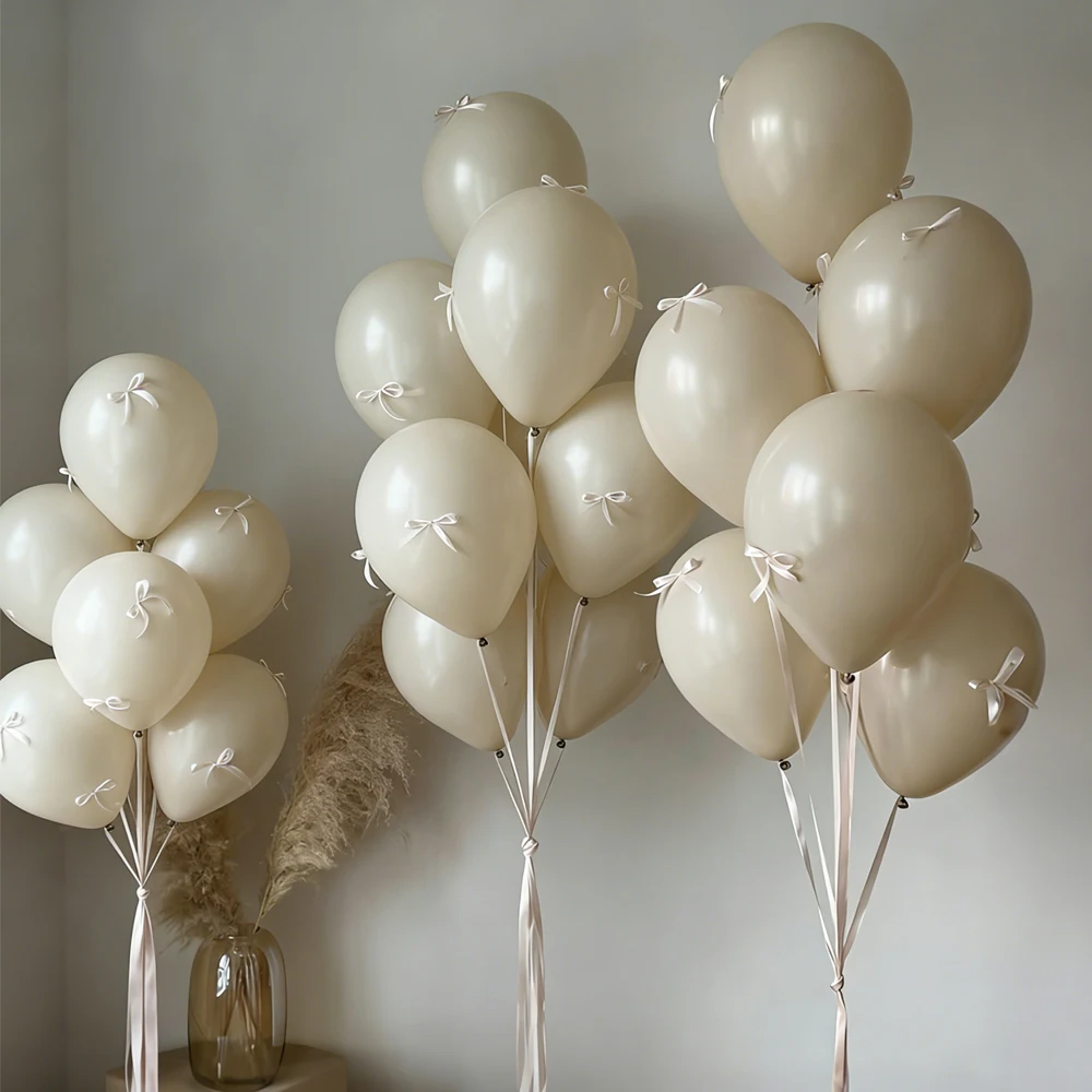 Sandweißes Schleifen-Ballon-Set mit Beigem Schleifenband zur Dekoration für Geburtstage, Hochzeiten, Babypartys, Feiertage, Partys, Ballons – Detail 4