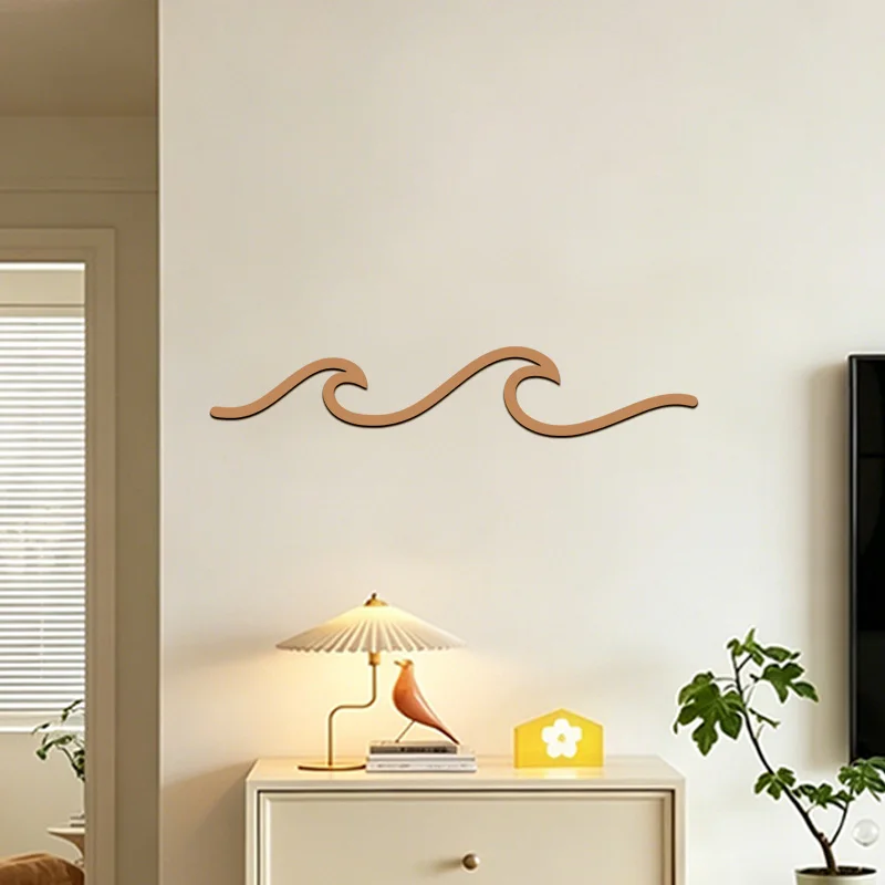NUBECOM Wave Art Wooden Wall Decor Minimalist Line Wave Wall Stickers for Summer Home Room Office Wood Wall Line Art Decoration view 4