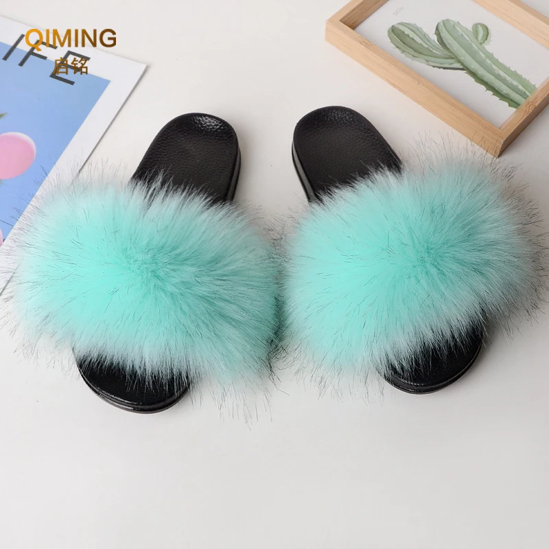 Letnie kapcie ze sztucznego futra Fuzzy Fur Slides For Women Fluffy Sandals Indoor Outdoor Ladies Shoes Woman Slipper Furry Flip Flops