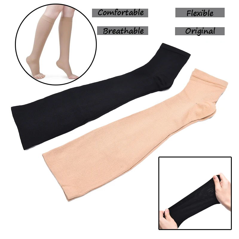 S-XL Elastic Open Toe Knee High Stockings Calf Compression Stockings Varicose Veins Treat Shaping Graduated Pressure Stockings