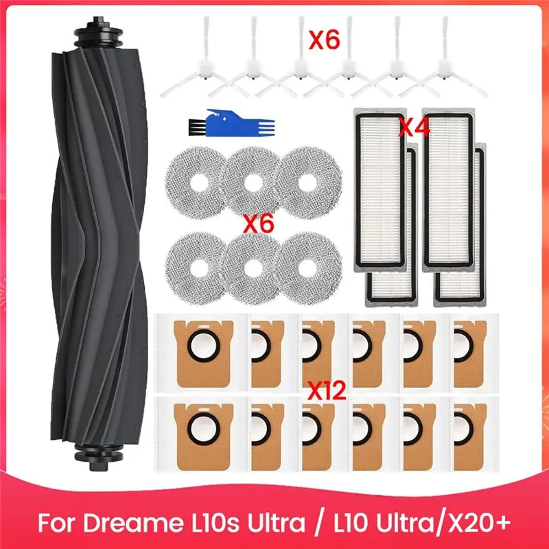 

Запасные части A24F для Dreame L10s Ultra / L10 Ultra, аксессуары для X20+, основные и боковые щетки, HEPA-фильтры, салфетки для уборки, мешки для сбора пыли