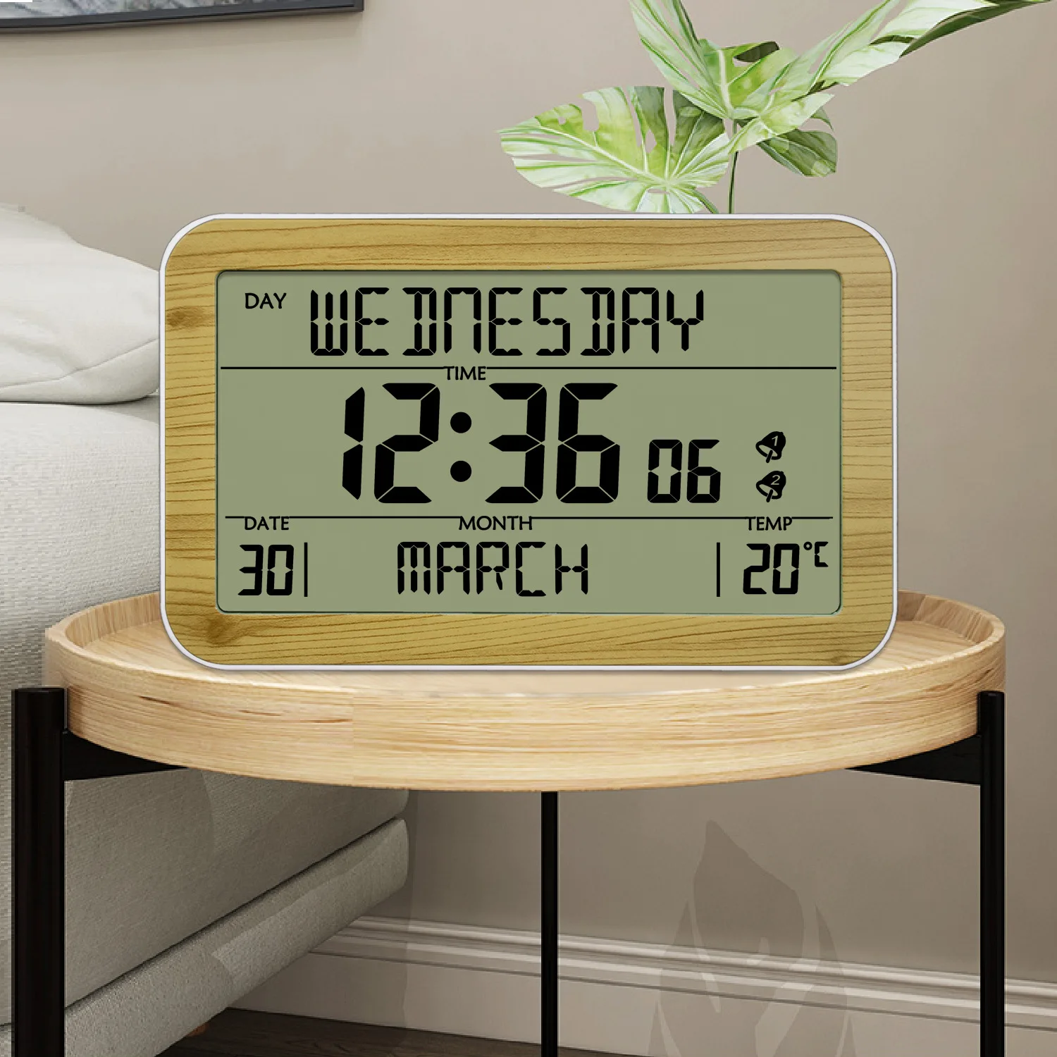 Large Screen Display Wall Clock With Thermometer Digital Alarm Clock Quiet Home Desk Electronic Clock Dual Alarm Setting