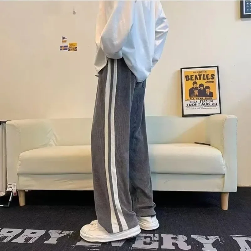 Pants Women Streetwear Fashion Baggy Chic All-match BF Style Harajuku Hipster Vintage Straight Striped Minimalist Unisex Popular