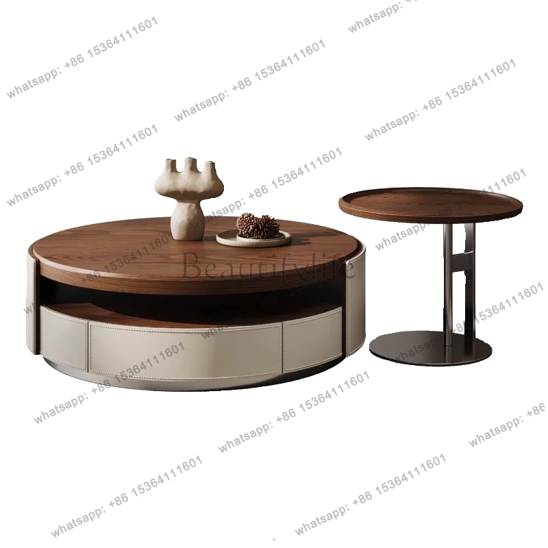 

Medieval small apartment saddle leather coffee table living room household coffee table combination