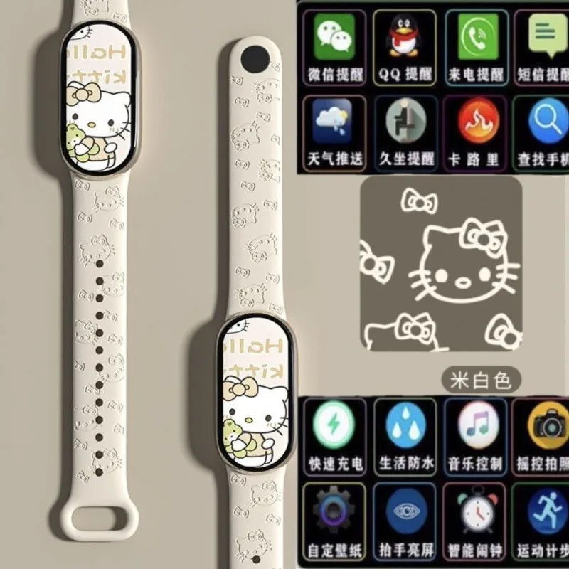 Hello Kitty Smartwatch Kitty Touchscreen Watch Kitty Watch Strap Silicone Cartoon Print Anime Peripheral Decoration Android Gif