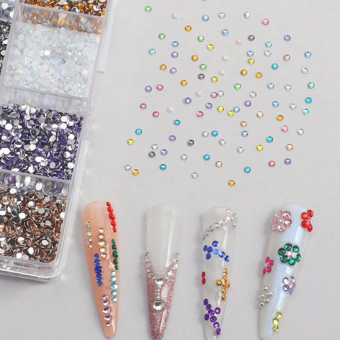 6000PCS 12 Colors Flatback Resin Rhinestones for Nail Art with Wax Pencil, Multicolor AB 2mm Nail Gems and 3D Nail Charms view 3