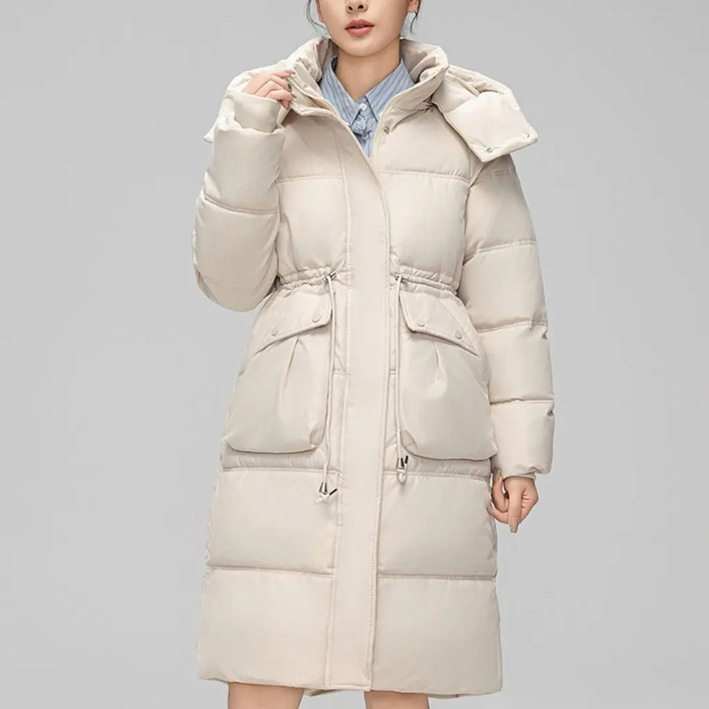 

Women's down Cotton-Padded Jacket Thickened Mid-Length Slim Fit Korean Style Over-the-Knee Waist Slimming Winter Coat