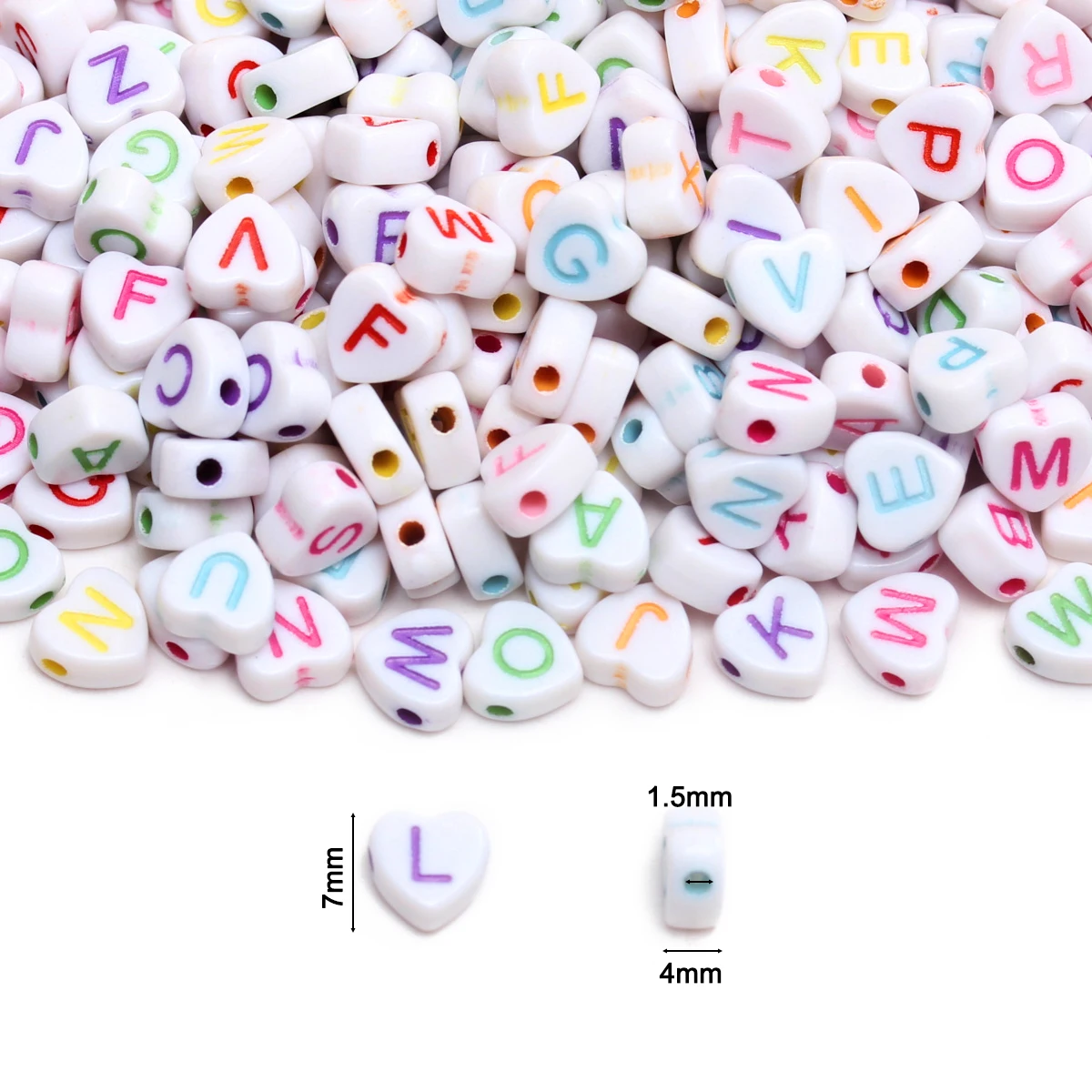 50pcs/bag 7mm Acrylic Loose A-Z Heart Letter Beads Alphabet Bead for Jewelry Making Diy Bracelet Accessories