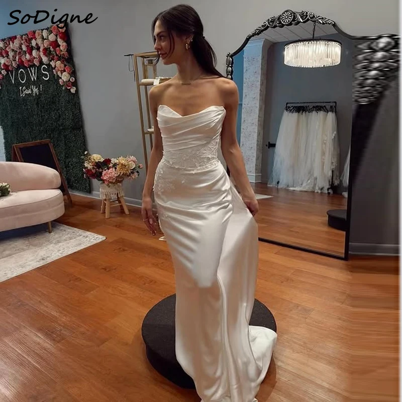 

SoDigne Mermaid Simple Wedding Dresses Sweetheart Sleeveless Appliques Bridal Dress Wedding Gown Robe De Mairee ﻿Customized