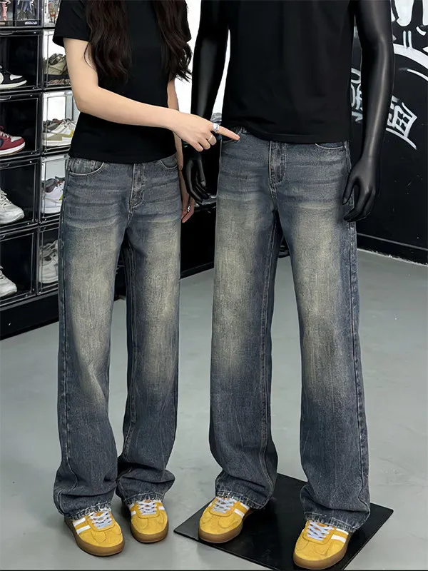 

Retro Blue Waed Straight Leg Men's Jeans American Vibe Lengthening Legs CleanFit mid Waist Micro Flare Pants