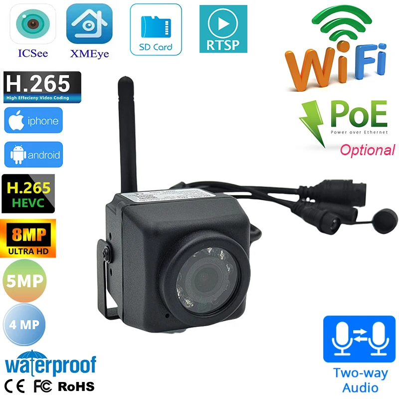 

ICsee 4MP 5MP 8MP Мини Водонепроницаемая 940nm ИК Wi-Fi IP-камера POE Безопасность Видеонаблюдение Двусторонняя аудио Беспроводная карта RTSP TF