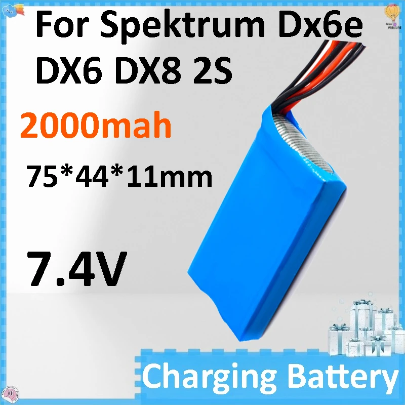 

2000mAh 7.4V Battery for Spektrum Dx6e DX6 DX8 2S Horizon Remote Control Lithium Battery