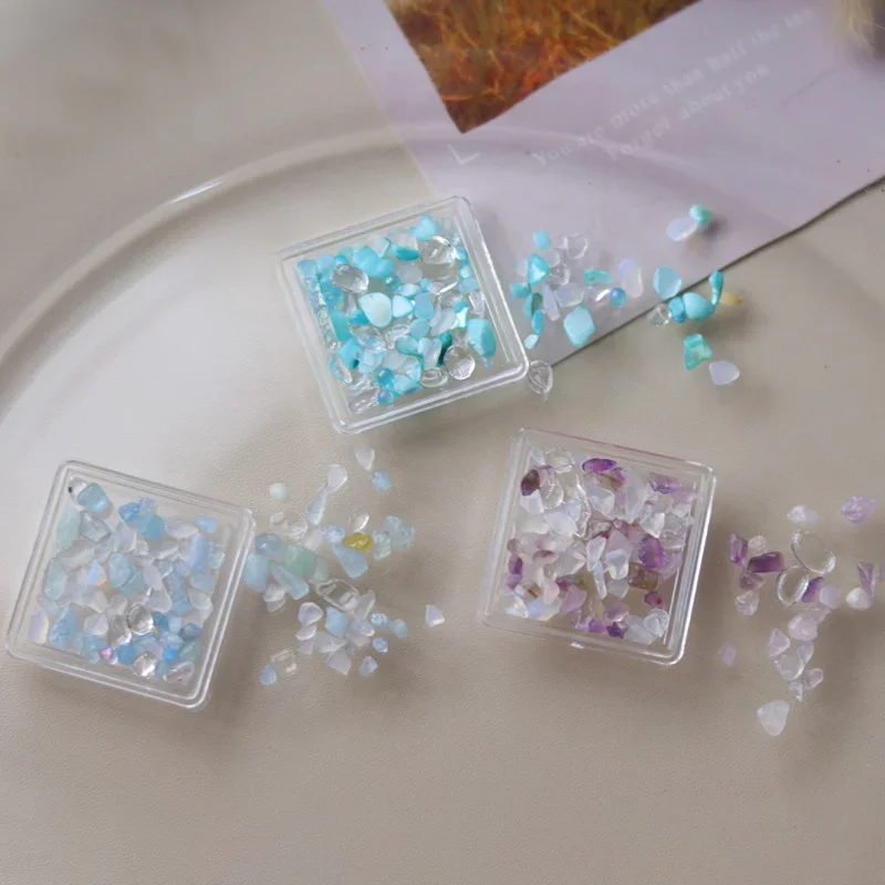 Natural Stones Transparent Blue Purple Crystal Creative Nail Rhinestones Irregular Unique Nail Art Decorations Clear Tips