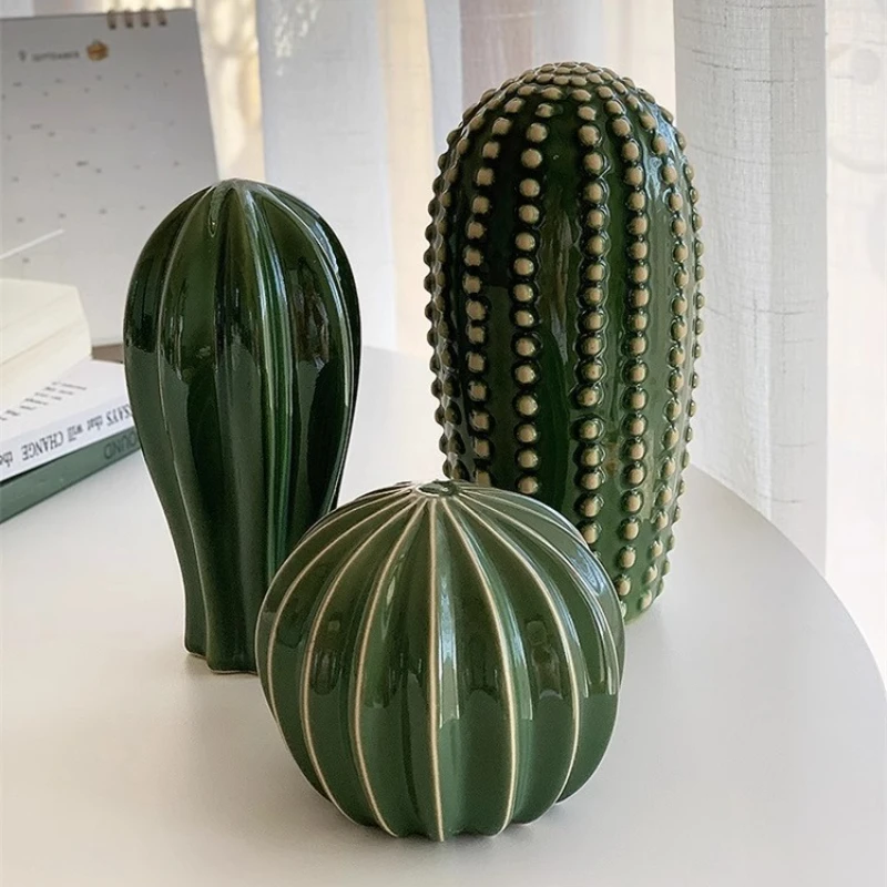 Adornos decorativos de cactus de cerámica estilo nórdico para sala de estar, dormitorio, decoración del hogar, artesanías, accesorios para fotografía, accesorios para el hogar