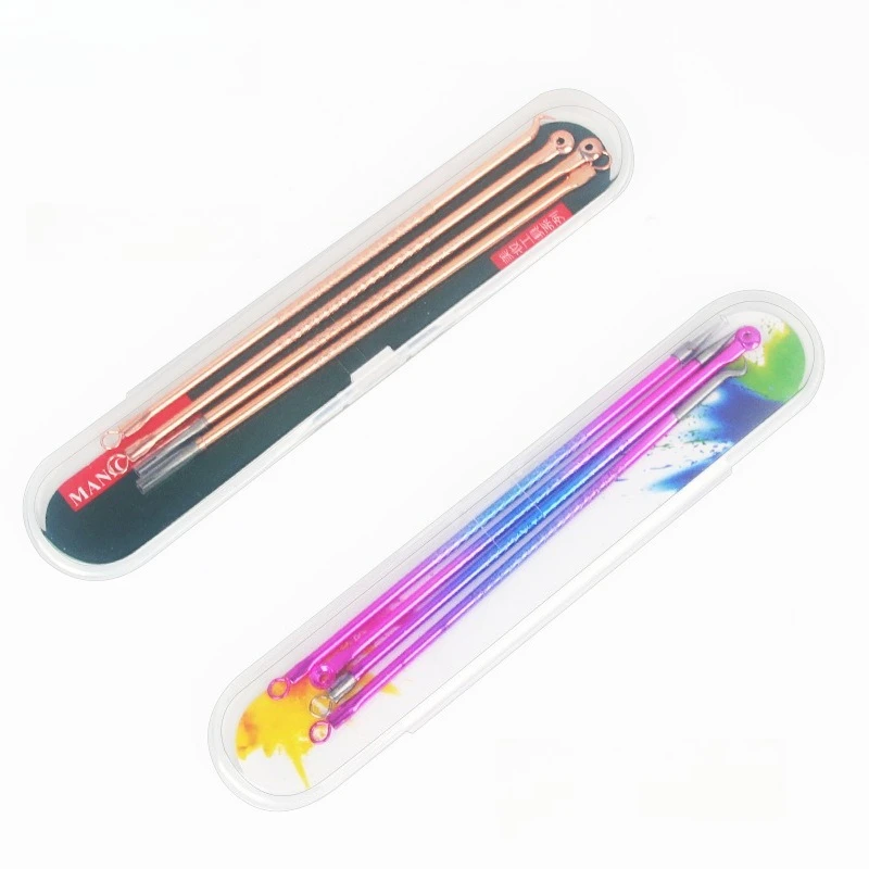 Kit per la rimozione della testa nera in acciaio inossidabile 4 pezzi Strumenti per l'estrazione del comedone in oro rosa Cura delicata delle imperfezioni dell'acne Detergente per il viso per uso domestico