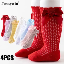 4PCS Summer Spring Newborn Socks Baby Girls Kids for Christmas Winter Bow Knee High Non-slip Skarpetki Lolita Princess Knee sock