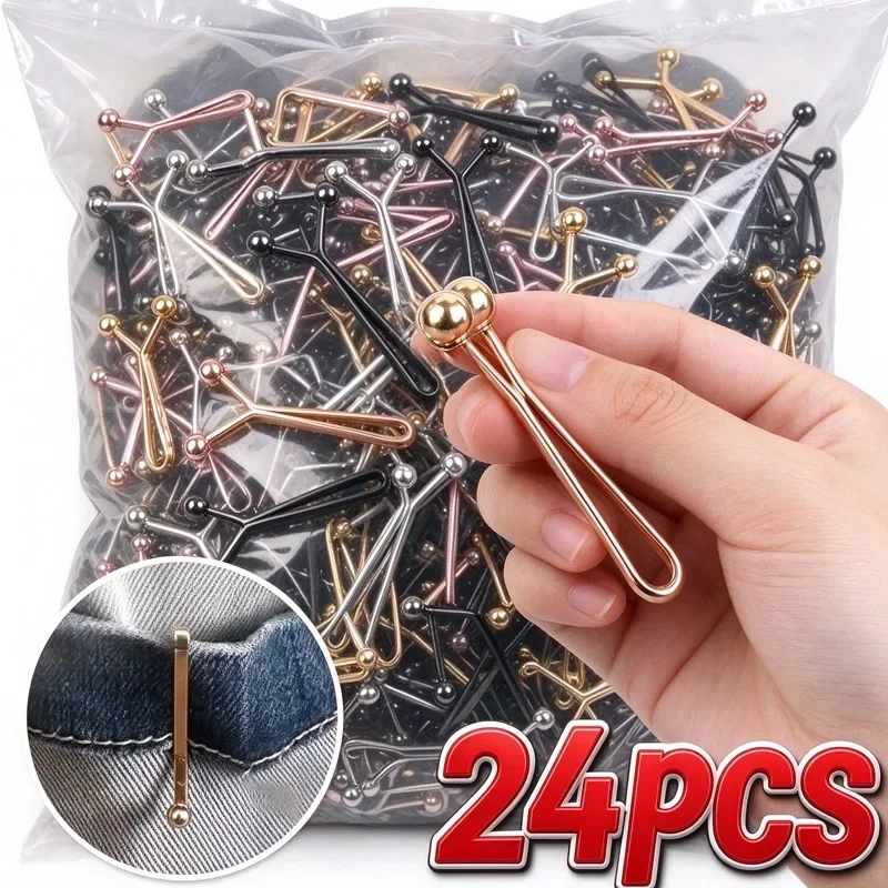 4-24pcs Invisible Metal Waist Shorten Clips Adjustable Clips UV-Shaped Clips for Clothes Cuff Tightener with Hidden Design Daily