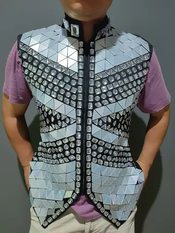 Glittrande Strass Herr Spegelväst Bar Nattklubb Sångare Scen Kristall Paljetter Väst Uppträdandekläder Trumdansrock 8 best sales paljettväst för män - №3