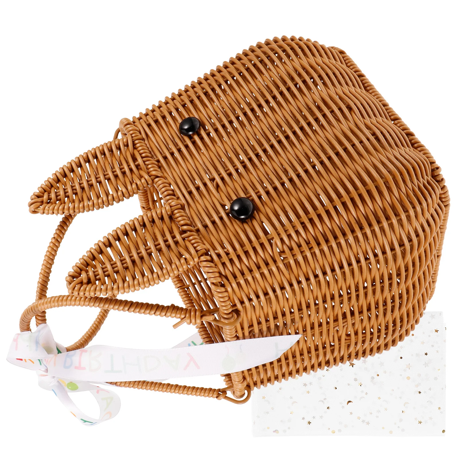 

Cute Rabbit Handheld Woven Basket PP Material Portable Egg Candy Holder Perfect Holiday Gift Decorative Storage