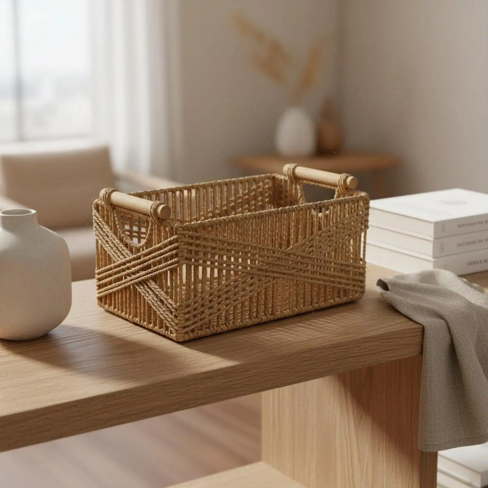 Paper Rope Storage Basket Nordic Braided Container Basket Desktop Organizer