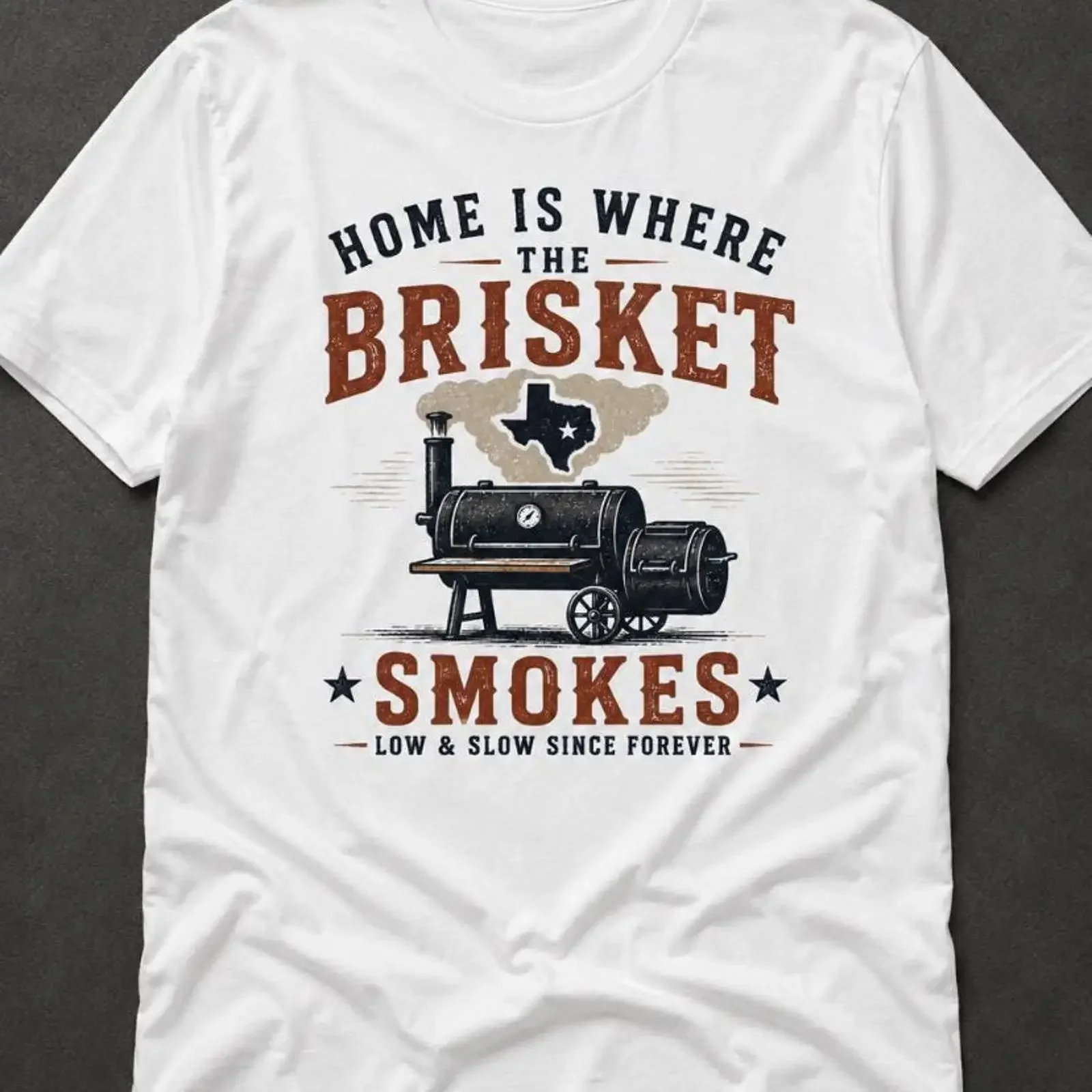 Home Is Where the Brisket Smokes T Shirt Funny BBQ Texas Pitmaster Smoker Grill Barbecue  vintage Washed Breathable graphic