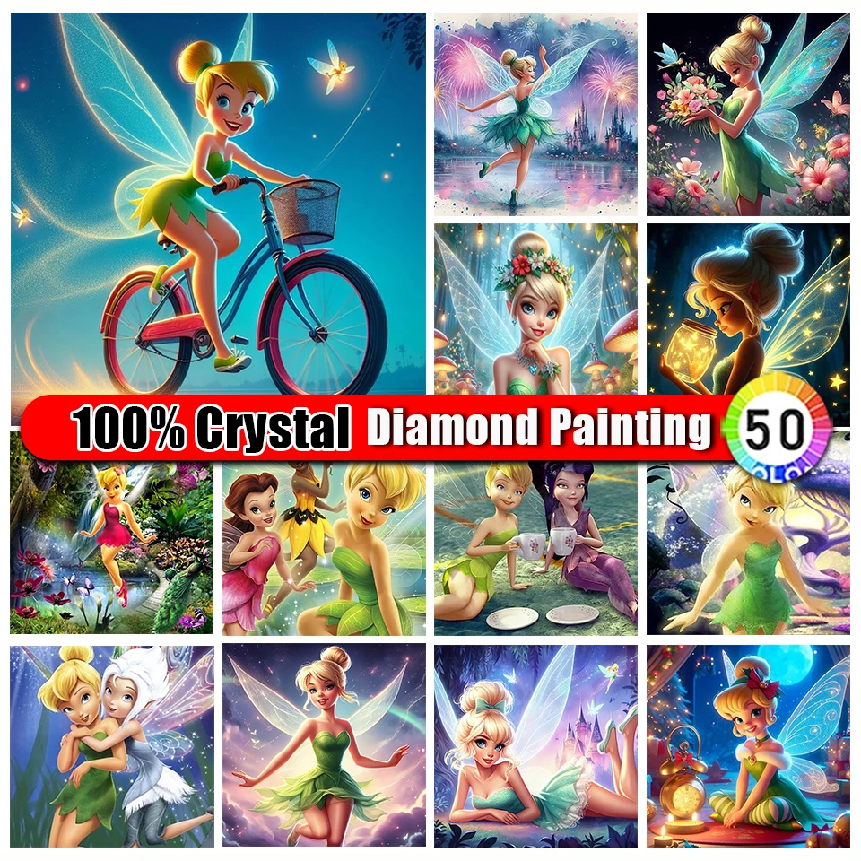 Picture Size 100% Crystal Diamond Painting Disney Fairy Tinker Bell Cross Stitch Kit Diamond Embroidery Rhinestone Home Decor