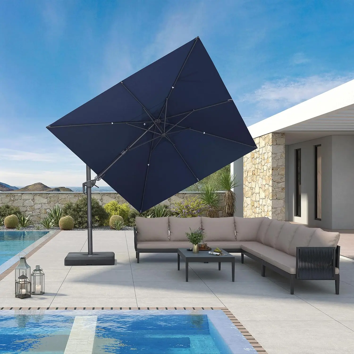 #￥for9x12ft Rectangle Tilting Offset Patio Umbrella UV-Resistant Aluminum Cantilever for Deck Pool Backyard, Customized