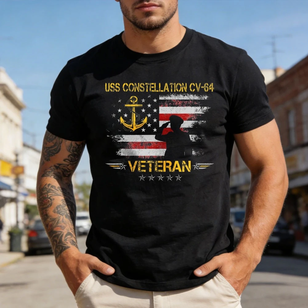 Uss Constellation Cv64 Aircraft Carrier Veteran T-Shirt America Flag Retro Design Unisex Shirt Men Crewneck Cotton Short Sleeve
