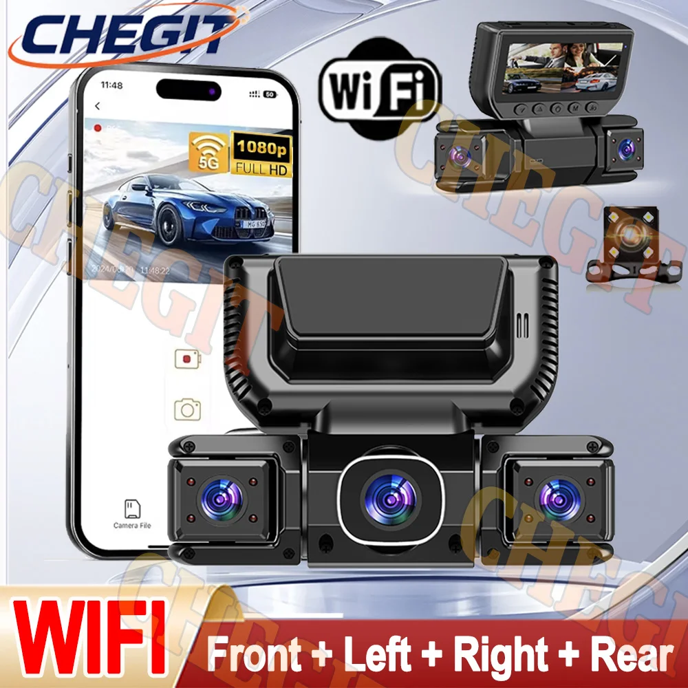 360 °   Gravador de vídeo wi-fi, 4 lentes, dashcam para carro, 1080p, dvr, 24h, monitor de estacionamento, frente direita, visão traseira, visão noturna,camera para automóveis，camera carro veicular gravação caixa preta